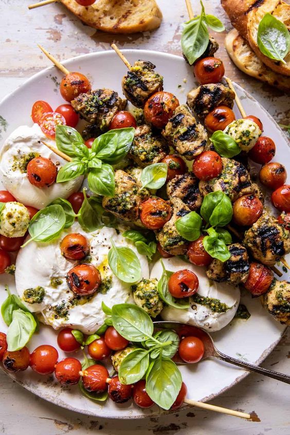 Friday Favorites Grilled Caprese Pesto Chicken Skewers