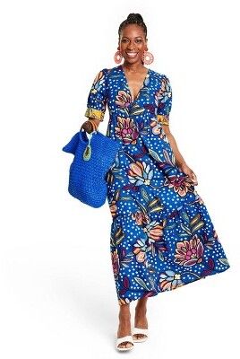 Weekend Meanderings Blue dress with orange flowers