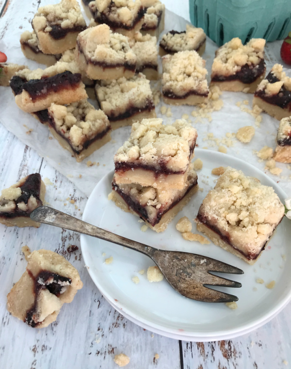 roasted strawberry bars on white plate