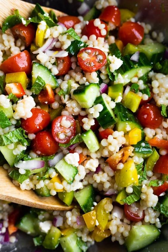 close-up of summer couscous salad