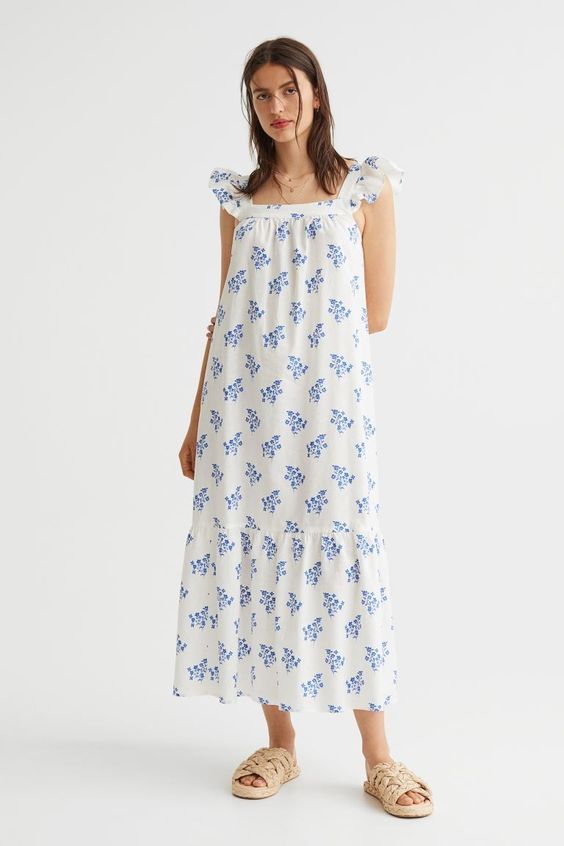 blue and white dress