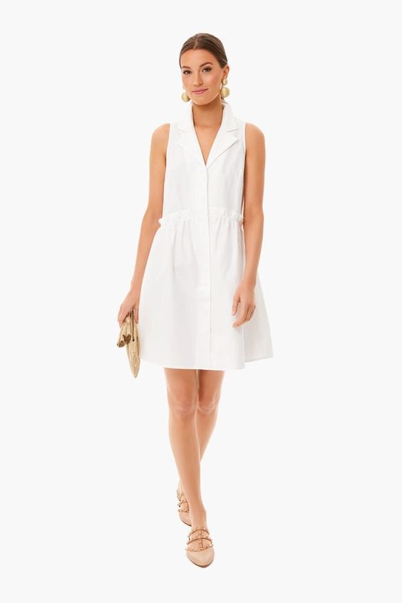 white sleeveless shirt dress