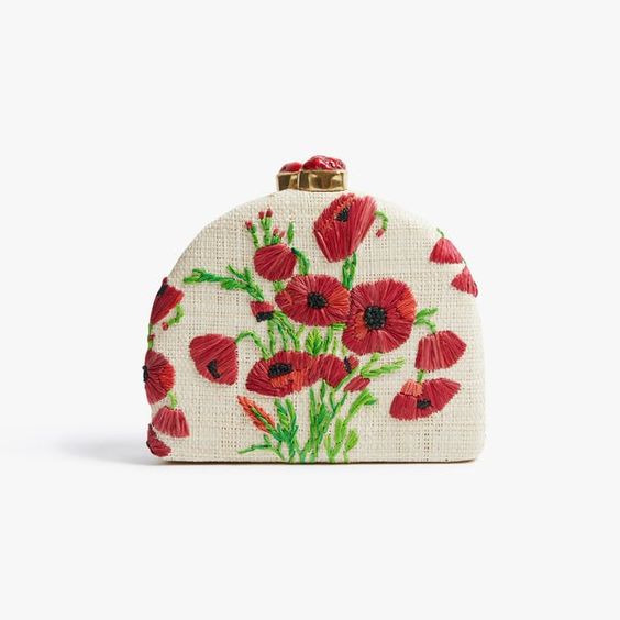 weekend meanderings Pamela Munson in collaboration with Schumacher white handbag with red poppies