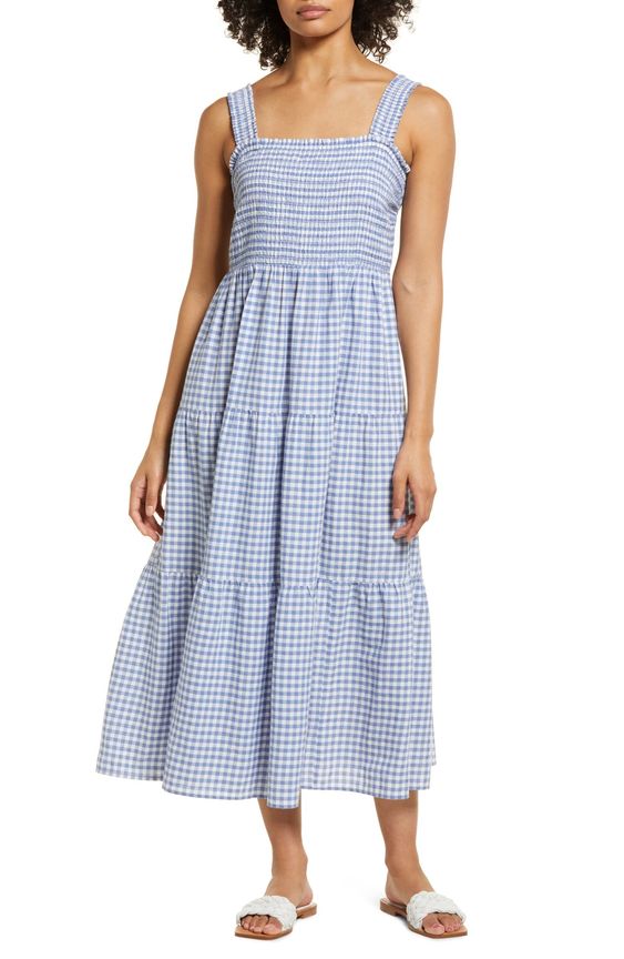 blue and white gingham sundress