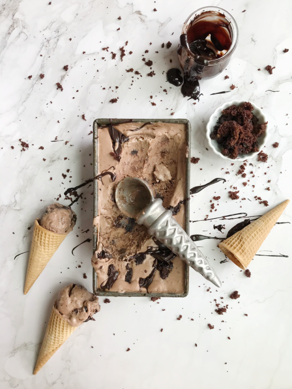 chocolate brownie fudge ice cream and cones