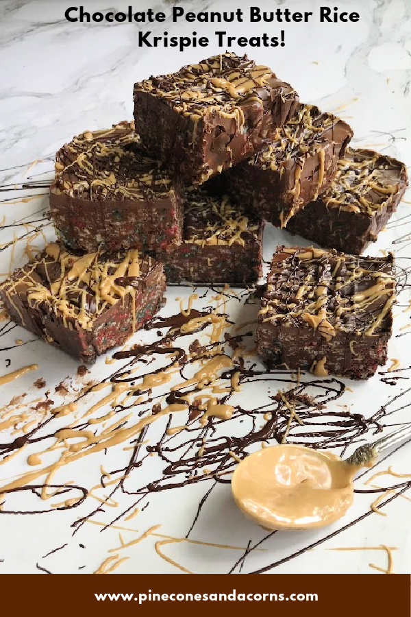 peanut butter chocolate Rice Krispie treats pin