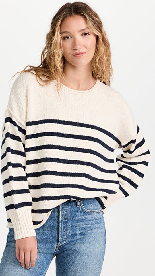 friday favorites blue and white oversize sweater
