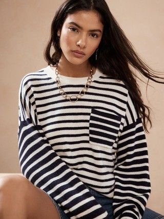 blue and white cashmere sweater 