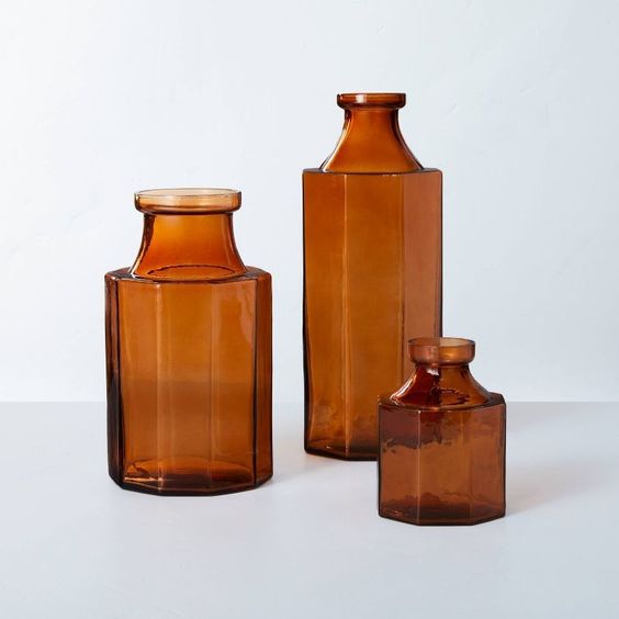 weekend meanderings amber glass bottles three