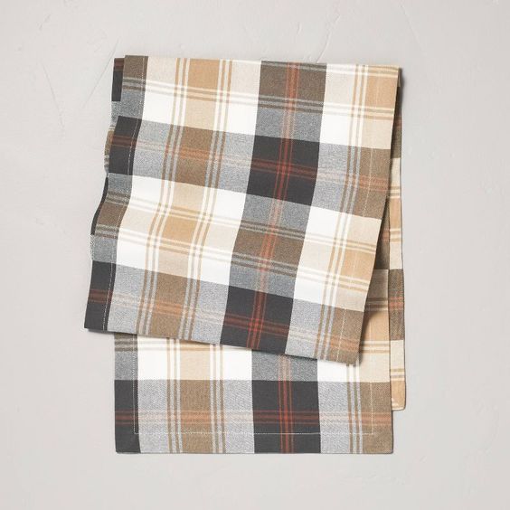 weekend meanderings brown and yellow plaid table runner