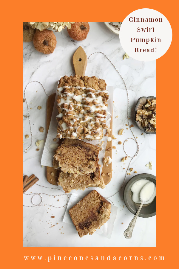 pinterest pin cinnamon swirl pumpkin bread crumble topping