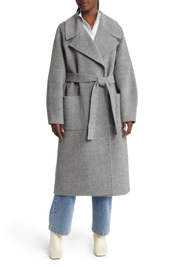 Gray Belted Oversize Wool & Alpaca Blend Coat & OTHER STORIES
