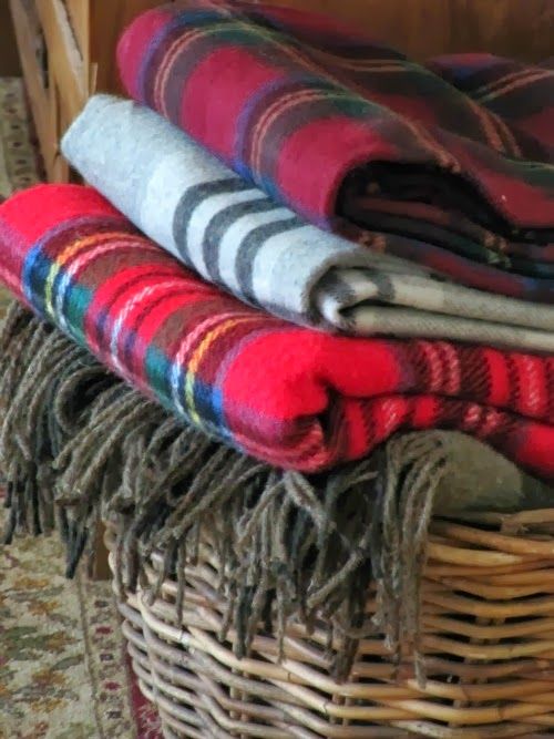 weekend meanderings Tartan throws in a basket