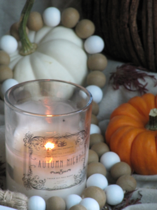 autumn candle pumpkins and wood beads