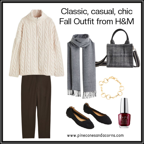 classic casual outfit h&M collage pinecones and acorns