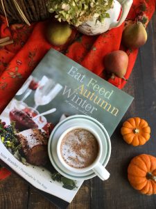 cookbook, pumpkins, dried flowers.