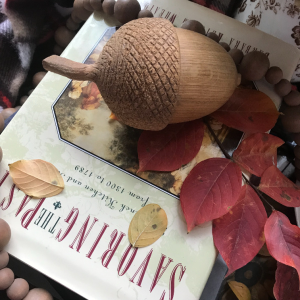 weekend meanderings savoring the past cookbook and a hand carved acorn
