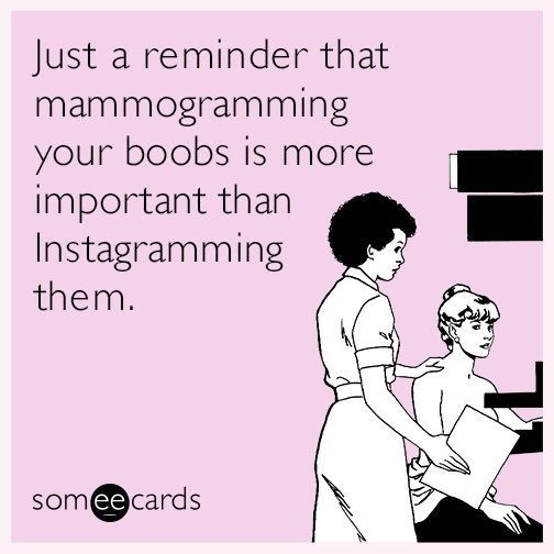 Cartoon of two ladies "just a reminder that mamogramming your bread is more important that instagramming them."