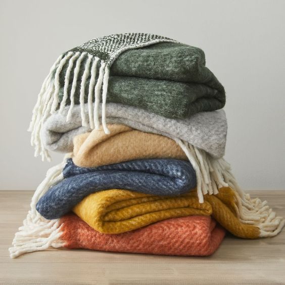 herring bone throw blanket stack