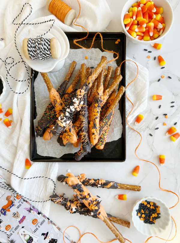 chocolate covered halloween pretzels.