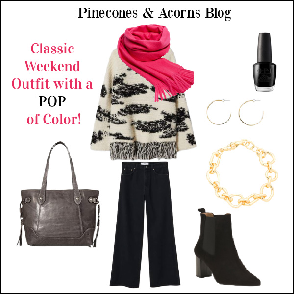 classic weekend outfit with a pop of color