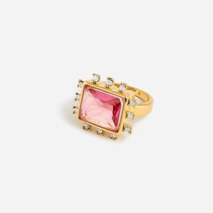 A square pink crystal ring. 