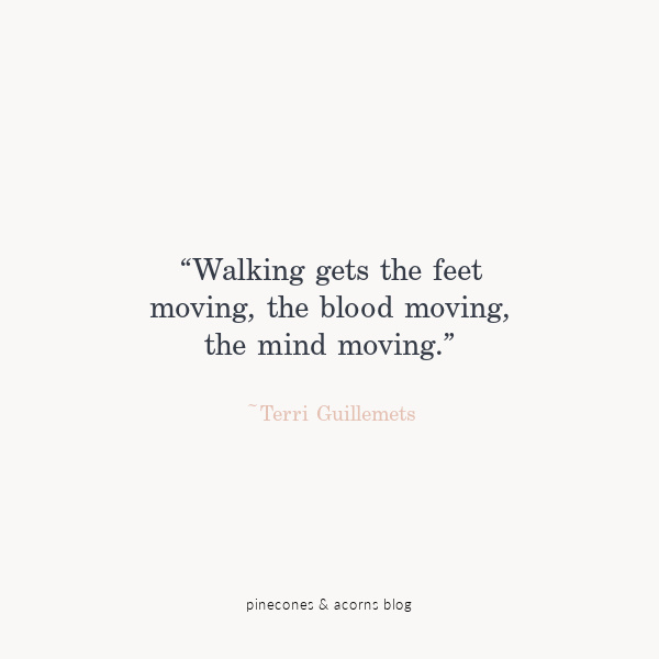 “Walking gets the feet moving, the blood moving, the mind moving.” – Terri Guillemets.