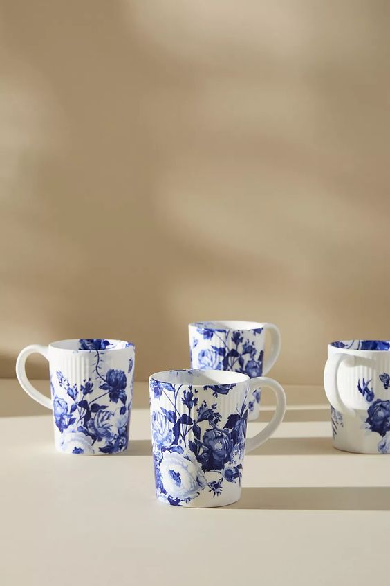 Blue and white mugs 