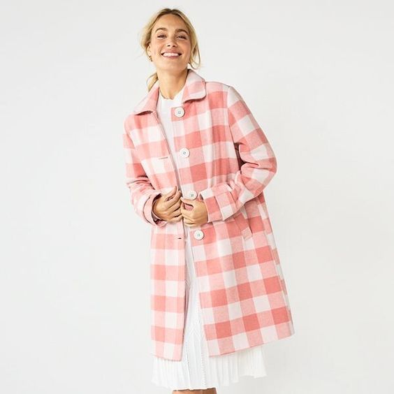 Pink and white gingham coat for spring. 