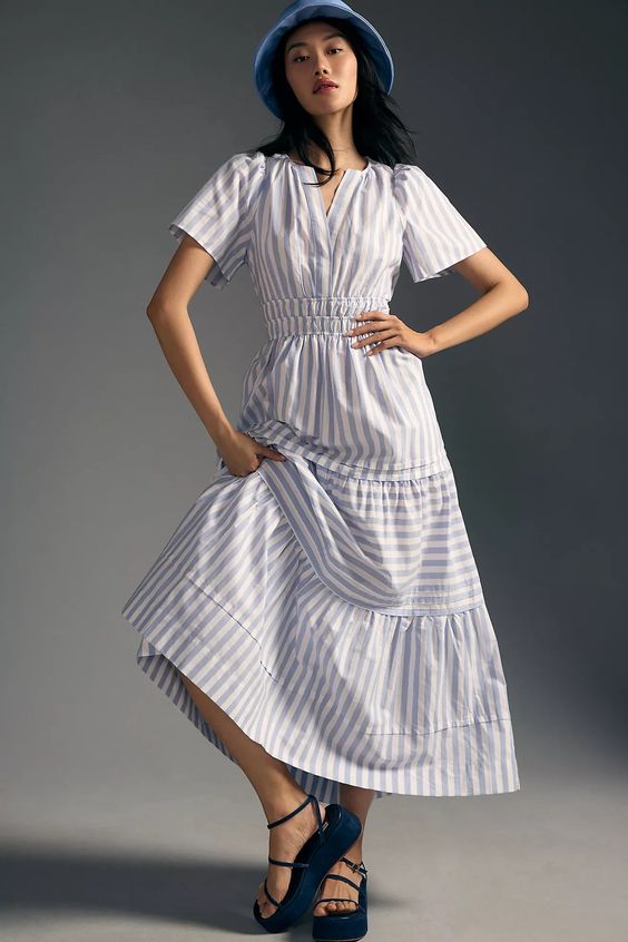 Anthropologie blue and white Somerset dress.