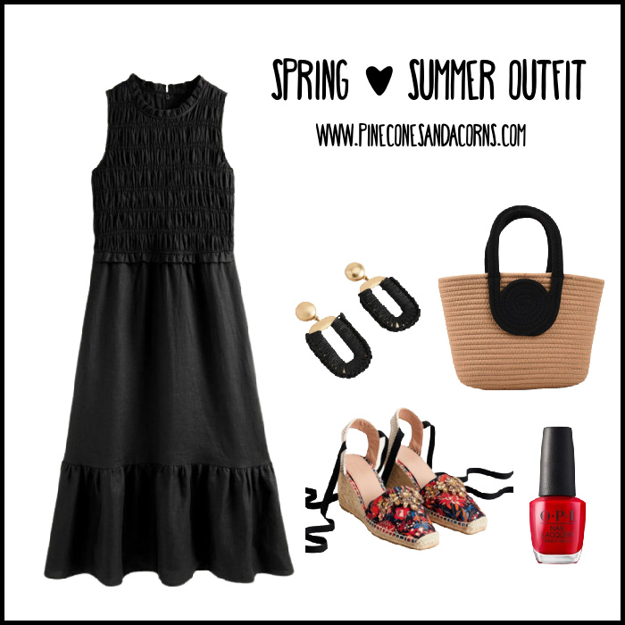 spring summer outfit black dress and flower espadrilles