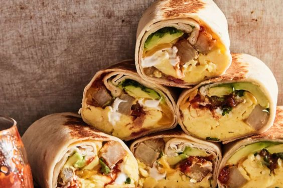 6 breakfast burritos cut in 1/2.