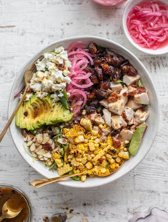 SUMMER ROTISSERIE CHICKEN SALAD in a white bowl. 