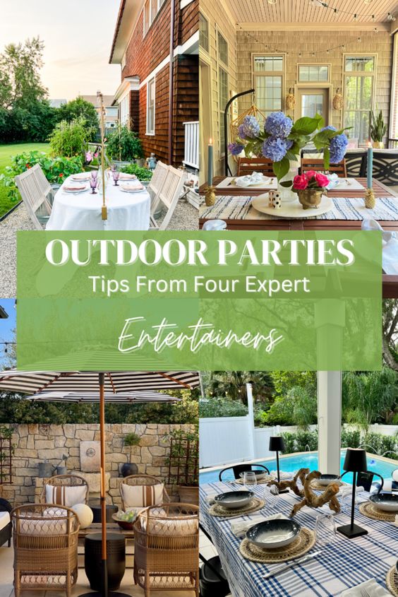 Collage of outdoor entertaining ideas.