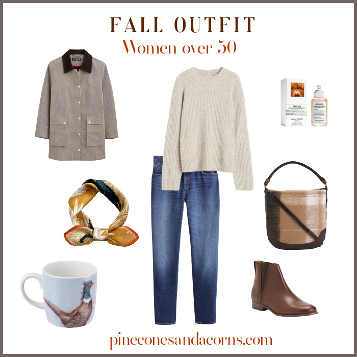 Fall Outfit Women over 50 with plaid Coat collage.