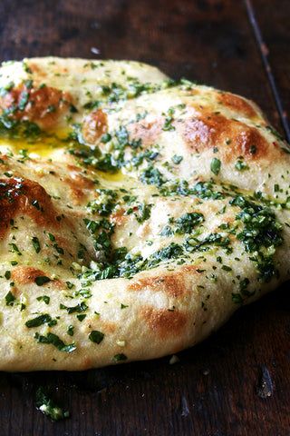 Pizza with garlic and basil. 
