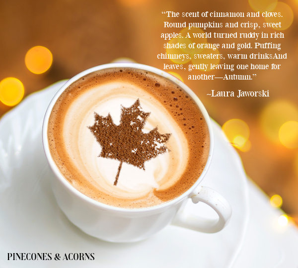 Weekend Meanderings “The scent of cinnamon and clovesRound pumpkins and crisp, sweet applesA world turned ruddy in rich shades of orange and goldPuffing chimneys, sweaters, warm drinksAnd leaves, gently leaving one home for another—Autumn.” ~ Laura Jaworski.