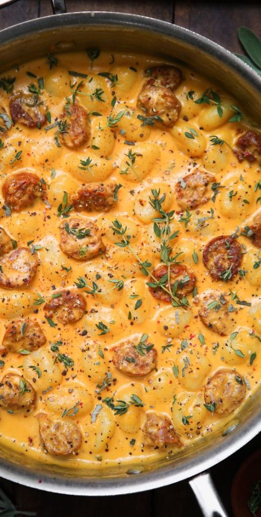 Creamy Butternut Squash Gnocchi with Sausage, Thyme, and Sage