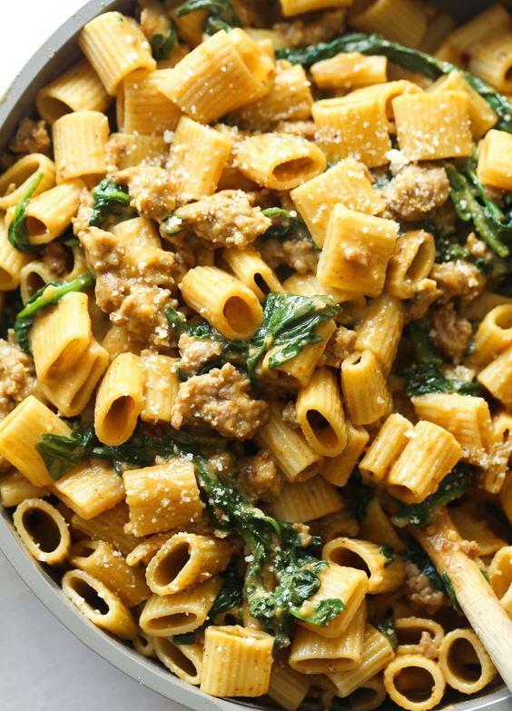 Creamy Pumpkin Sausage Pasta. 