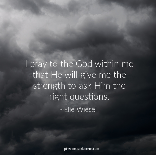I pray to the God within me that He will give me the strength to ask Him the right questions.