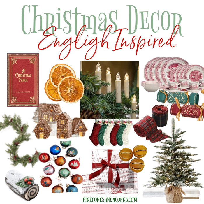 English Country Cottage Christmas Decor collage.