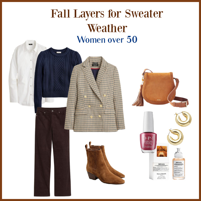 Fall outfit for sweater weather, women over 50.