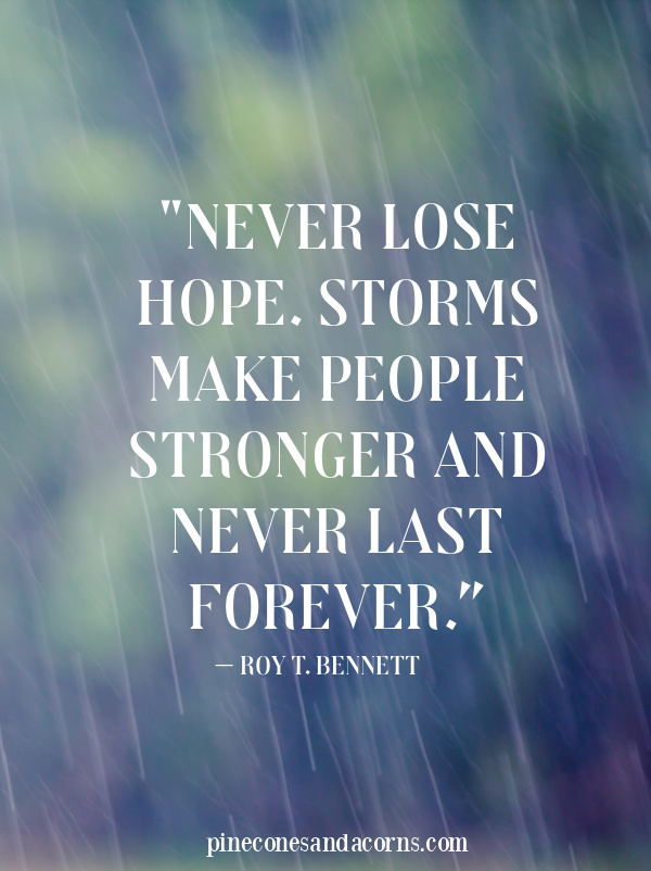 "Never lose hope. Storms make people stronger and never last forever.”
