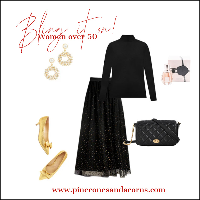Christmas outfit women over 50 pinecones and acorns lifestyle blog