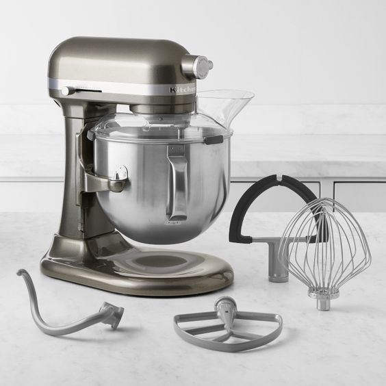 Gray Kitchen aid mixer and attachments 