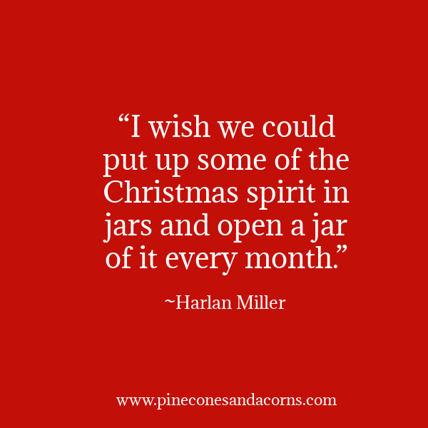 “I wish we could put up some of the Christmas spirit in jars and open a jar of it every month.”