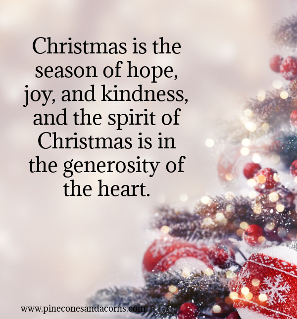 “Christmas is the season of hope, joy, and kindness, and the spirit of Christmas is in the generosity of the heart.”