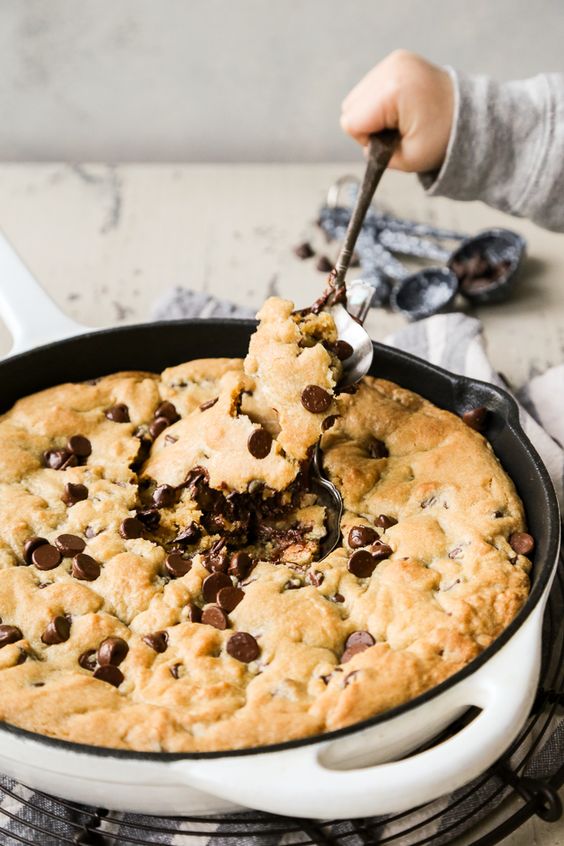 Skillet chocolate chip cookie. 