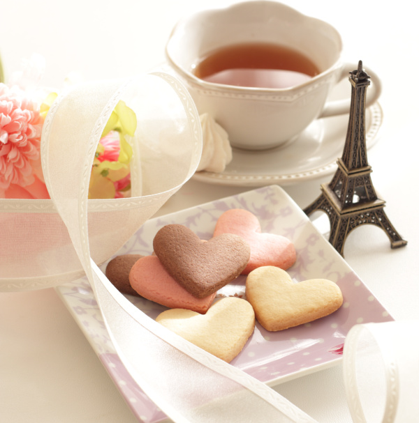 heart cookies and a cup of tea