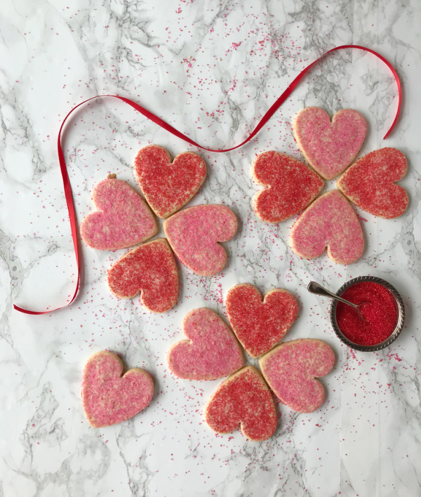 heart sugar cookies pink and red.